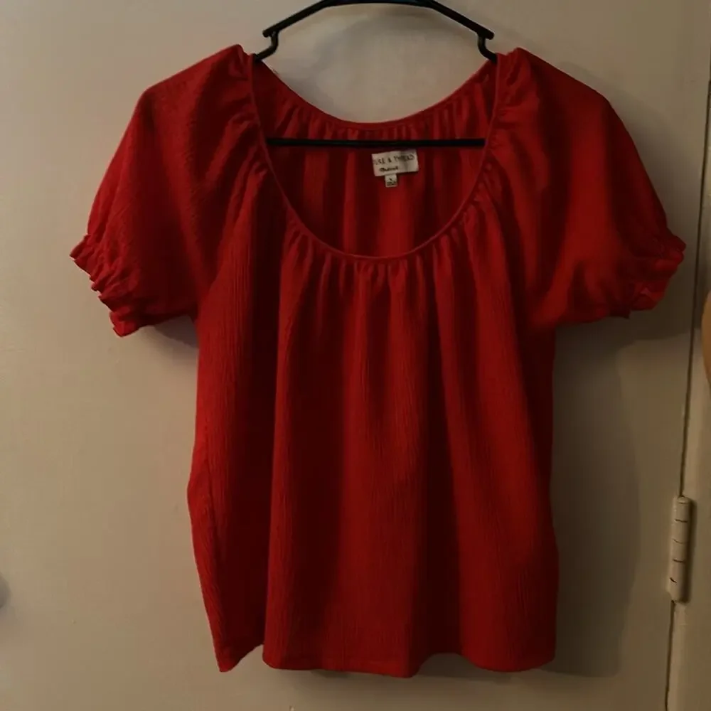 Madewell Texture & Thread Peasant Top Red Puff Sleeve S Boho Costal Cowgirl Chic